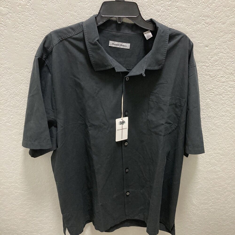 Havana Breeze Men XXL Black Hawaiian Button Shirts Short Sleeve Silk 55% Silk
